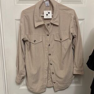 Cozy Casual Tan Corduroy Button-Up Hoodie